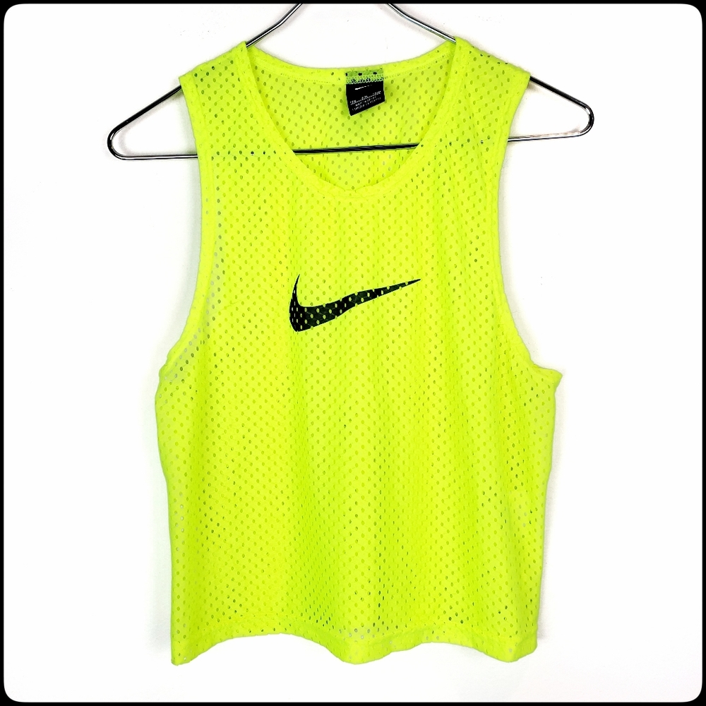 NIKE Logoed Neon Yellow Mesh Youth Jersey Small - Picture 1 of 6